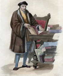 Porträtt av Guillaume Bude (Budee) (Budaeus) (1467-1540), fransk forskare. illustration från ""The French Plutarch"" av Edmond Mennechet