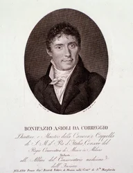 Porträtt av den italienske kompositören Bonifazio Asioli (1769-1832) Gravyr. 1800-talet. Privat samling