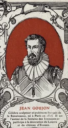 Porträtt av Jean Goujon (1510-1567), fransk skulptör och arkitekt. Gravyr från 1914. Privat samling.