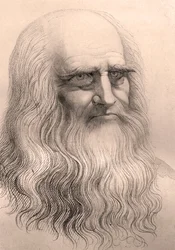 Porträtt av Leonardo da Vinci (Leonard de Vinci) (1452-1519) efter hans självporträtt
