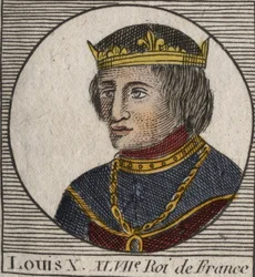 Porträtt av Louis X le Hutin (1289 - 1316), kung av Frankrike - Ludvig X (1289-1316) den envise, kung av Frankrike och Navarra - gravyr från "" Instruction sur l