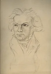 Porträtt av Ludwig van Beethoven (1770-1827) tysk kompositör - anonym teckning från början av 1900-talet - Privat samling -