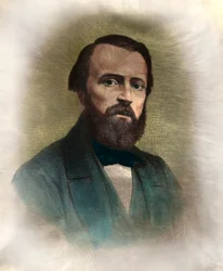 Porträtt av Pierre Larousse (1817-1875) grammar et lexicographe (vokabulär) francais Gravyr av 1800-talet Privat samling