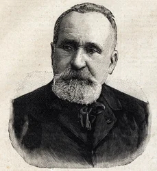 Porträtt av Pierre Puvis de Chavannes (1824-1898), fransk målare och vid denna tid ordförande för Société Nationale des Beaux-Arts. Gravyr i ”Le Petit Parisien”