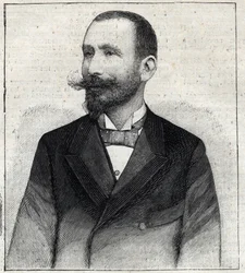 Porträtt av Pierre Sales (1854? -1921?), en fransk författare. Gravyr i "" Le Petro Parisien""