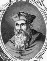 Porträtt av Sebastiano Luciani dit Sebastiano del Piombo (1485-1547) italiensk målare. 1859 gravyr i "" gallerierna i Europa - Italien"" av Armandaud. Privat samling.