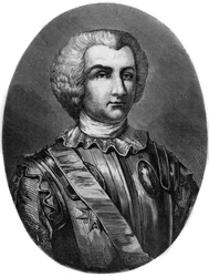 Porträtt av Thomas Arthur (1702-66) Earl av Lally - Porträtt av markisen Thomas Arthur, Baron de Tollendal, Earl of Lally (1702-1766), fransk general av irländskt ursprung - Gravyr från 1863 i "The Red Book - History Of Ställningen i Frankrike” av Dupray d