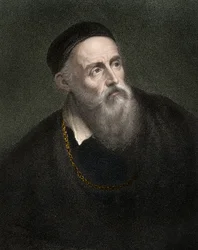 Porträtt av Tizian (1490-1576), Tiziano Vecellio, venetiansk målare