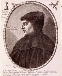 Porträtt av Tommaso Campanella, dominikansk munk och filosof. Gravyr.