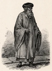 Porträtt av en katolik koptiker från Zifte i Egypten. Gravyr i "The Catholic Missions in the XIXth Century"" av Louis-Eugene (Louis Eugene) Louvet. privat samling.