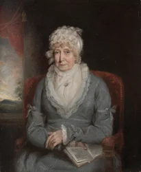 Porträtt av en kvinna (Mrs Ann Hivlyn), tidigt 1800-tal (olja på trä)
