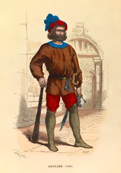 Porträtt av en geolier i Paris 1490, gravyr - privat samling