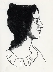 Porträtt av den brittiska författaren Emily Bronte (1818-1848) (gravyr från "Les Hauts de Hurlevent")