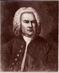 Porträtt av den tyske kompositören Johann Sebastian Bach (gravyr. 1800-talet)