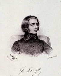 Porträtt av den ungerske kompositören Franz Liszt (1811-1886) Gravyr. 1800-talet. Milanesisk privat samling