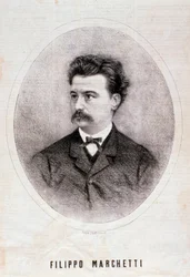 Porträtt av den italienske kompositören Filippo Marchetti (1831-1902) Gravyr. 1800-talet. Milanesisk privat samling