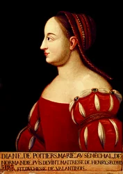 Porträtt av hertiginnan av Valentinois Diana de Poitiers (1499-1566), favorit hos kung Henrik II av Frankrike