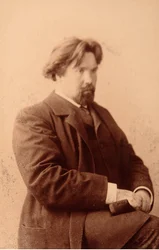 Porträtt av konstnären Vasilli Ivanovich Sourikov (Vasily Surikov ou Vassili Surikow) (1848-1916). Albumin foto