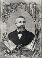 Porträtt av den nye franske presidenten Emile Loubet (1838-1929) vald den 18 februari 1899. Gravyr. I "The Little Parisien"