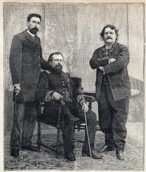 Porträtt av de tre "Academicides": Marius Tournade, Achille Le Roy och Maxime Lissabon (1839-1905) som ville förlöjliga Franska Akademien. Gravyr i "" Le Petit Parisien"" den 4/06/1893.