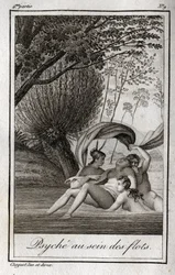 Psyket i vågorna. Gravyr från 1819 i "Lettres a Emilie sur la mythologie" av Charles Albert Demoustier (1760-1801). Privat samling.