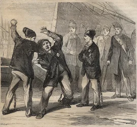 Pugilat-scen i Toulon Bagne på 1800-talet. Gravyr i "Fångarnas historia från deras skapelse till idag" (1877) av Pierre Zaccone (1817-1895) (Colonia Penale - Straffkoloni). Privat samling.