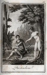 QUERCULANES, nymfer, kanalskydd. Gravyr från 1819 i "Lettres a Emilie sur la mythologie" av Charles Albert Demoustier (1760-1801). Privat samling.