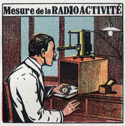 Radium: mätning av radioaktivitet. Anonym illustration från 1925. Privat samling.