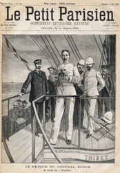 General Alfred Dodds (1842-1922) återvände från Dahomet-expeditionen ombord på Thibet. En av tidningen "Le Petit Parisien" den 14/05/1893.