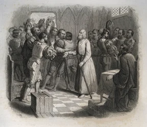 Saint Nicholas (Nicholas) of Flue eller broder Klaus (1417-1487), en schweizisk eremit som försonade de schweiziska konfederationen som var på väg att starta inbördeskriget. Gravyr från 1846 i "" Lives of the saints"". Privat samling.