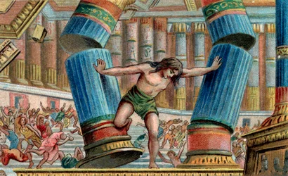 Samson fäller Dagons tempel - Kromolitografi - Privat samling