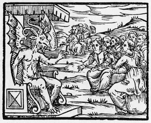 Satan tilltalar trollkarlar - "Compendium Maleficarum", behandlar häxor, deras ondska och deras sortileges av Francesco Maria Guazzo eller Guaccio eller Guaccius (15?? -16??) 1608 privatsamling