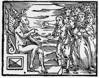 Satan kräver en pakt av de nya trollkarlarna - "Compendium Maleficarum", handlar om häxor, deras ondska och deras sortileges av Francesco Maria Guazzo eller Guaccio eller Guaccius (15?? -16??) 1608 privatsamling