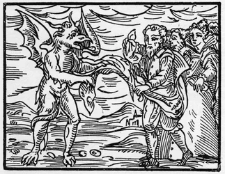 Satan klädde av trollkarlarna deras kläder - "Compendium Maleficarum", affärer om häxorna, deras ondska och deras sortileges av Francesco Maria Guazzo eller Guaccio eller Guaccius (15?? -16??) 1608 privatsamling