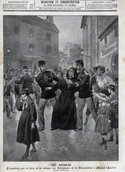 Separation från kyrka och stat - Utvisning av nunnor från sina skolor av brottsbekämpande myndigheter i Humont (Lozere) - omslag till "la-croix illustree" från 1902 -
