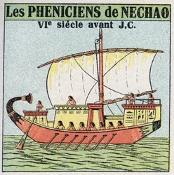 Skepp och fartyg: Feniciska sjömän i farao Nechos tjänst på 700-talet f.Kr. Anonym illustration från 1925. Privat samling.