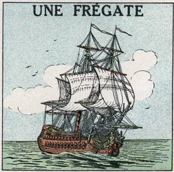 Skepp och skepp: en fregatt. Anonym illustration av 1925. Privat samling.