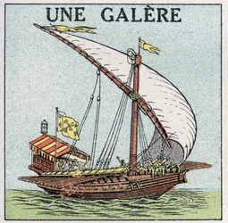 Skepp och skepp: en galär. Anonym illustration av 1925. Privat samling.