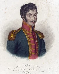 Simon Bolivar (1783-1830) - Anonym - 1825 - Etsning, akvarell - 16,6x12 - Privat samling