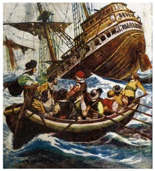 Sjunkande av Petrel Illustration från "" Adventures of Morgan the Pirate"" 1908