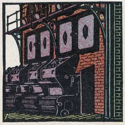Ånggeneratorer: pannbatteri. Anonym illustration från 1925. Privat samling.