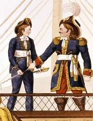 Surcouf ombord på sin båt Emile. Populär gravyr, tidigt 1800-tal, , Paris
