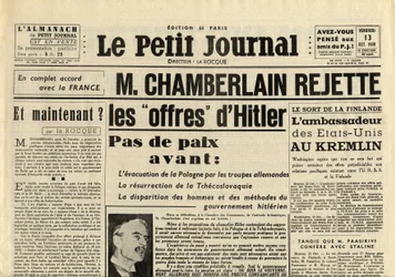 Le Petit Journal, fredagen den 13 oktober 1939: Neville Chamberlain (1869-1940) avvisar Adolf Hitlers erbjudanden