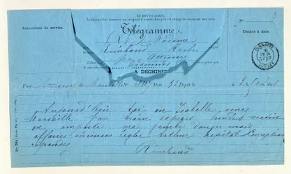 Telegram från Rimbaud till sin mor, Marseille, 22 maj