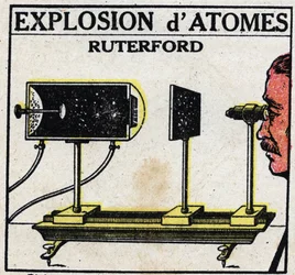 Atomen och vetenskapen: Explosion av atomer av Ernest Rutherford (1871-1937). Anonym illustration från 1925. Privat samling.