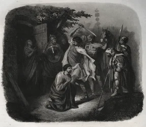 Dekollationen av Saint Julian (Martyrskap). Gravyr från 1846 i "" Lives of the saints"". Privat samling.