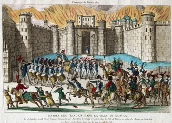 Det franska intåget i Moskva - Anonym - 1812 - Etsning, akvarell - 26,9x37,8 - Privat samling