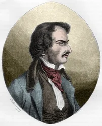 Den franske poeten och mördaren Pierre François Lacenaire (Lacenaire) - Pierre François Lacenaire (1803-1836), dandy, poet, fransk skriftställare - gravyr från 1863 i ”Le Livre Rouge - Histoire De L