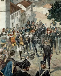 De italienska banditerna Moro och Unano tillfångatagna av sardinsk polis (gravyr