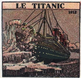 T.S.F.: Titanics förlisning 1912. Nödmeddelanden skickades från fartygets T.S.F. inlägg efter att ha anslutit till ett isberg. Anonym illustration från 1925. Privat samling.